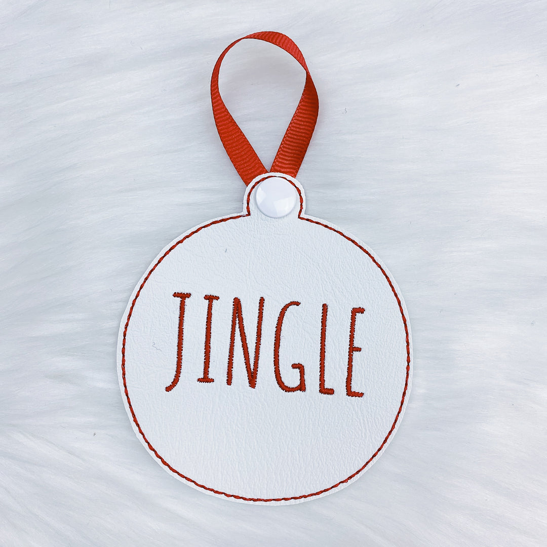 Merry, Noel, + Jingle White Vegan Leather Embroidered Ornaments | Set of 3