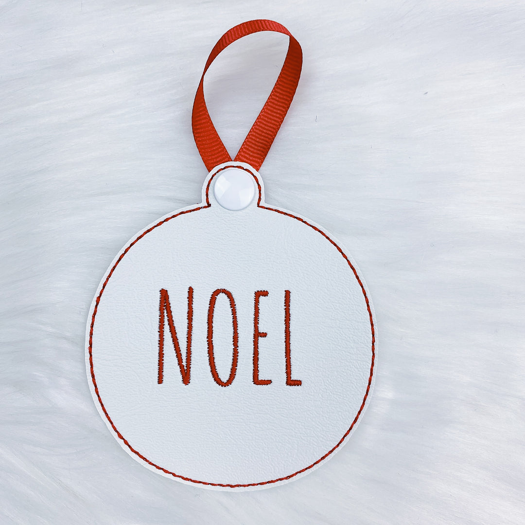 Merry, Noel, + Jingle White Vegan Leather Embroidered Ornaments | Set of 3