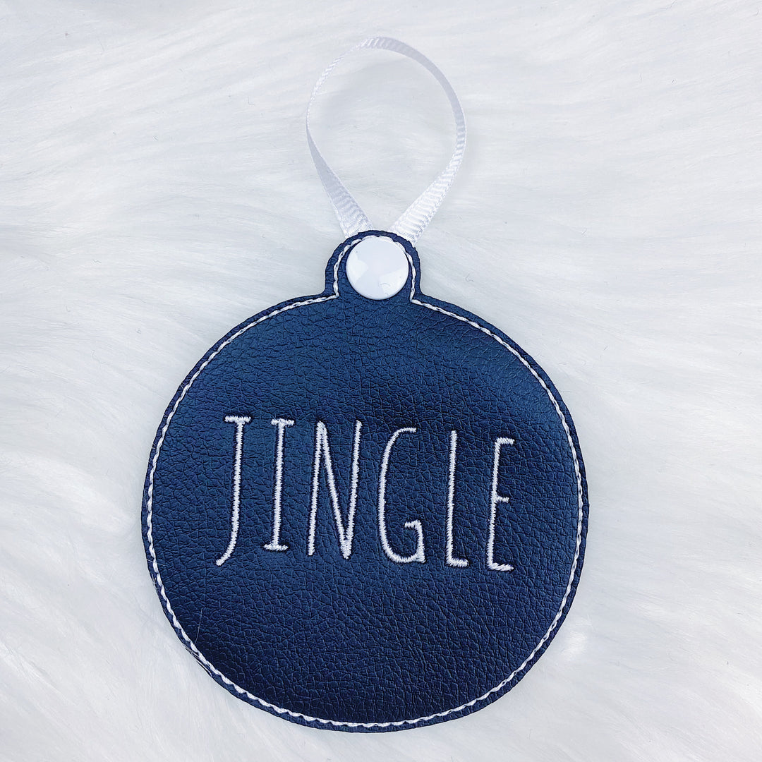 Merry, Noel, + Jingle Black Vegan Leather Embroidered Ornaments | Set of 3