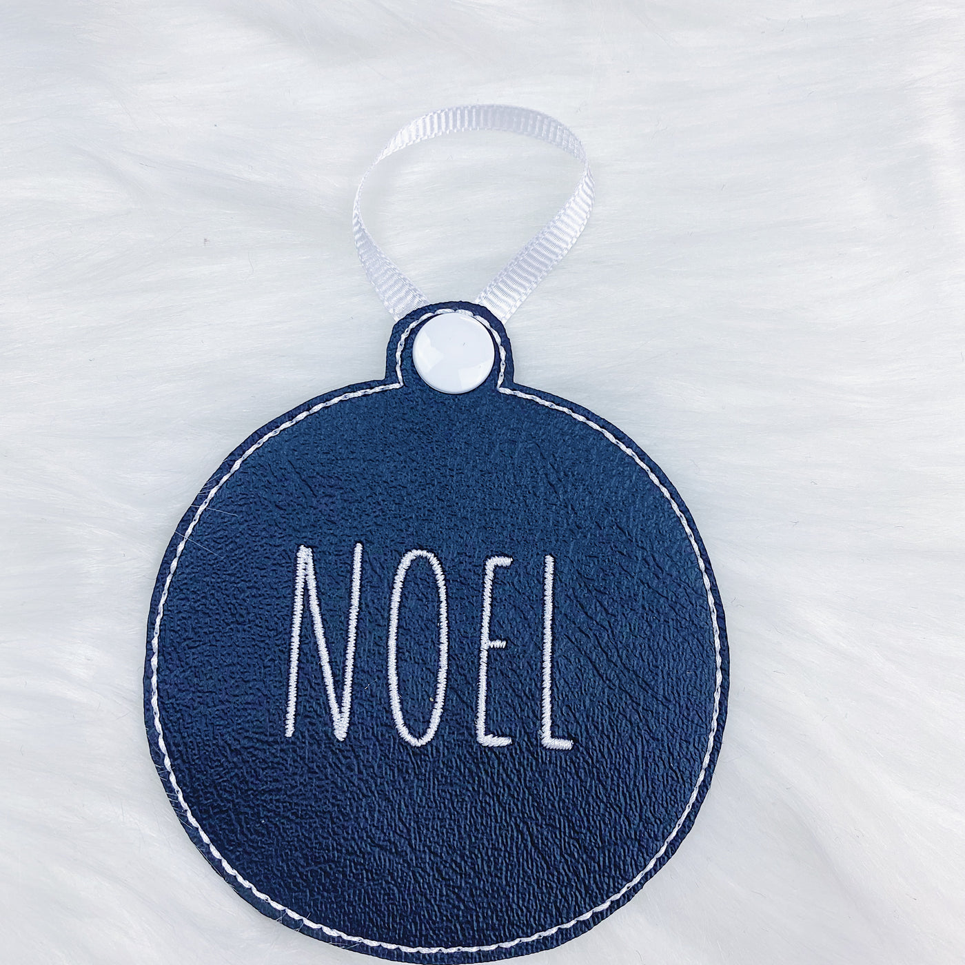 Merry, Noel, + Jingle Black Vegan Leather Embroidered Ornaments | Set of 3