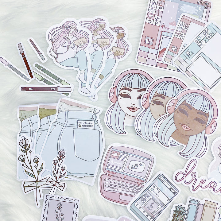 Lofi Vibes Sticker Die Cut Pack | Rose Gold Foiled | TheHoneyBShop