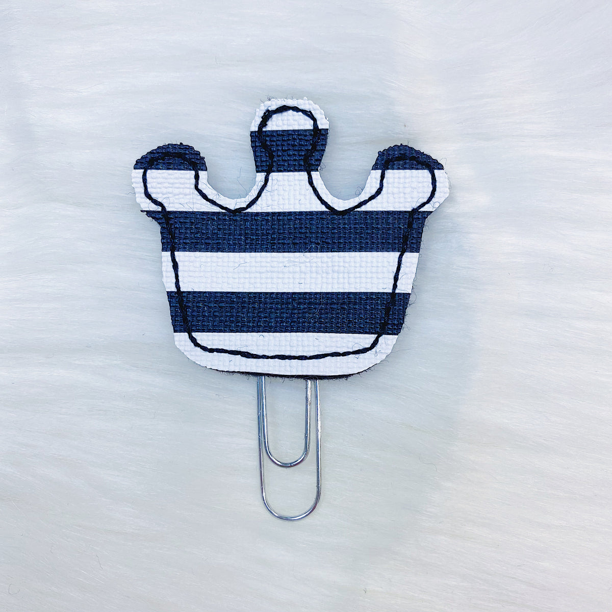 Black + White Stripes Crown Feltie Planner Clip