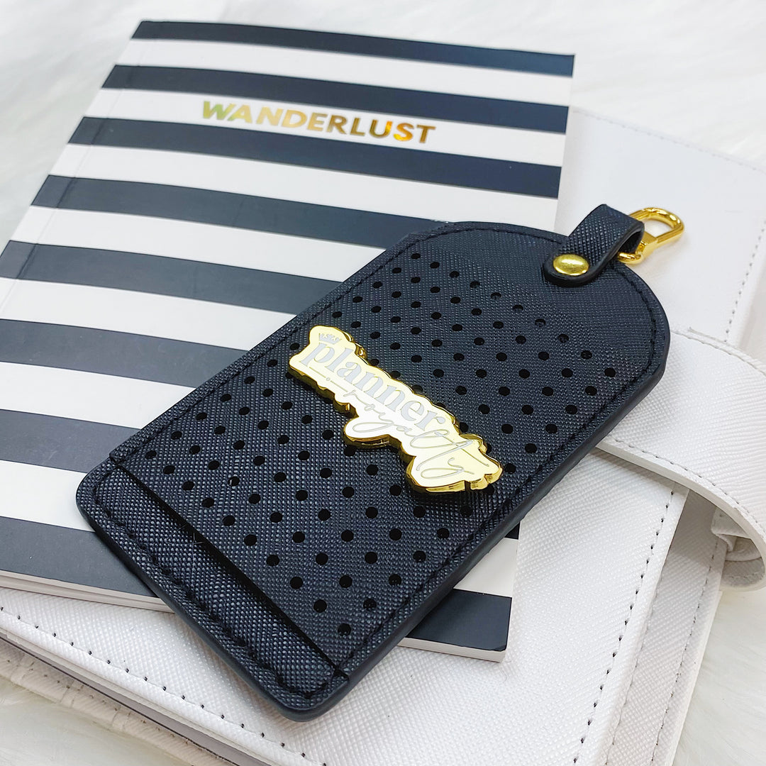 Black Saffiano Flair Luggage Tag | Add your Enamel Pins with NO Damage! | Gold Hardware