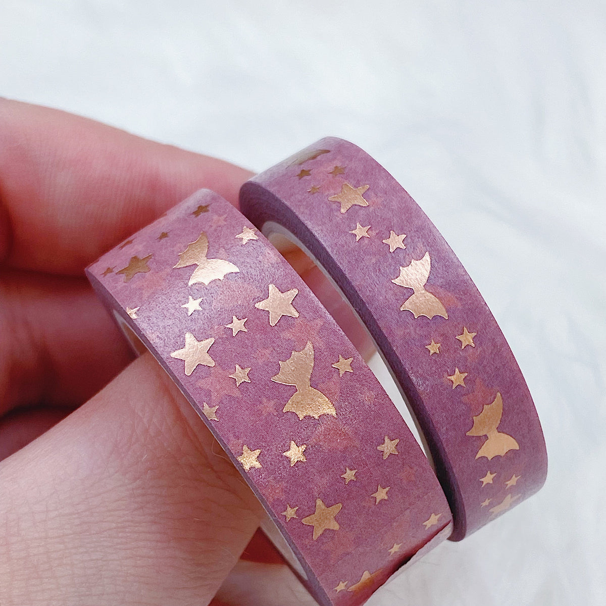 Paquete de cinta Washi mágica con lazo rosa y murciélago de Send Me Nudes | 15+10 MM | Lámina de oro rosa.