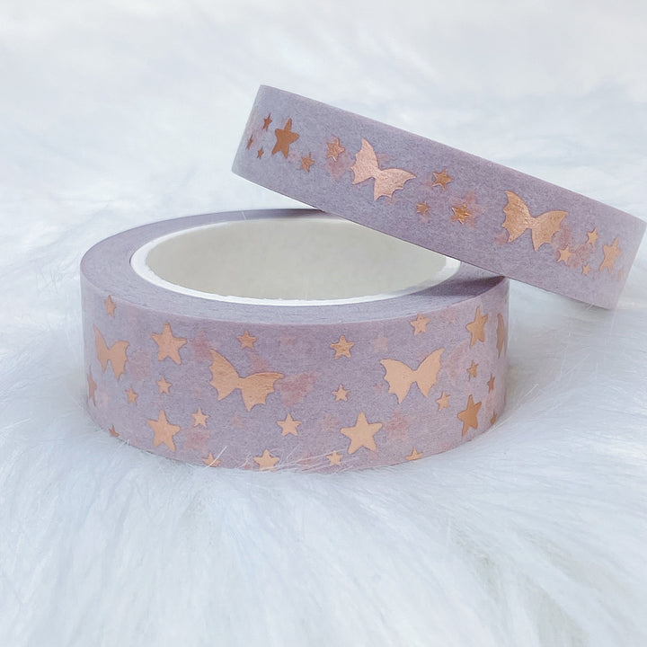 Send Me Nudes Taupe Bat Bow Magic Washi Tape Bundle | 15 + 10 MM | Rose Gold Foil