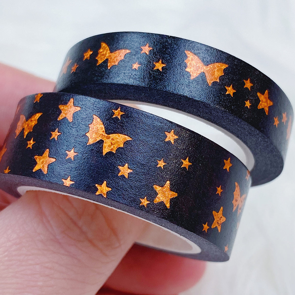 Halloween Orange Bat Bow Magic Washi Tape Bundle | 15 + 10 MM | Orange Foil