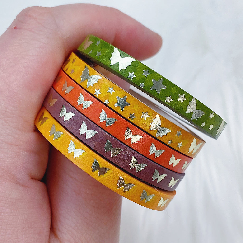 Autumn Harvest Baby Bat Bows Perforated Header Washi Bundle | (5) 5MM Tapes