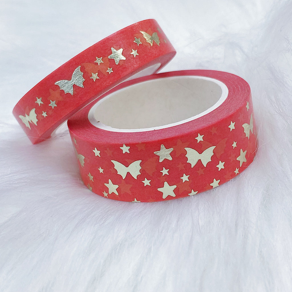 Autumn Harvest Apple Bat Bow Magic Washi Tape Bundle | 15 + 10 MM | Soft Gold Foil
