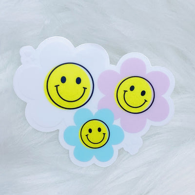 Clear Smiley Flowers Vinyl Sticker Die Cut