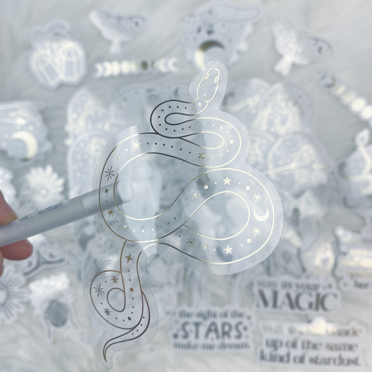 Lunar Eclipse Zodiac Clear Sticker Die Cut Pack | Soft Gold Foiled