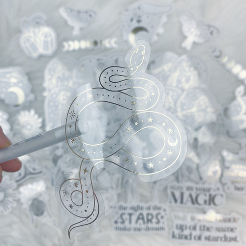 Lunar Eclipse Zodiac Clear Sticker Die Cut Pack | Soft Gold Foiled