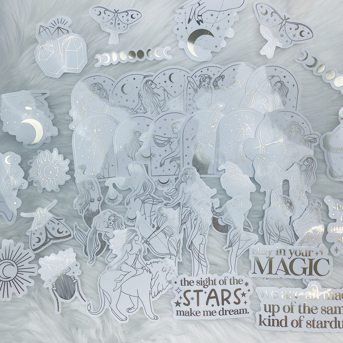 Lunar Eclipse Zodiac Clear Sticker Die Cut Pack | Soft Gold Foiled