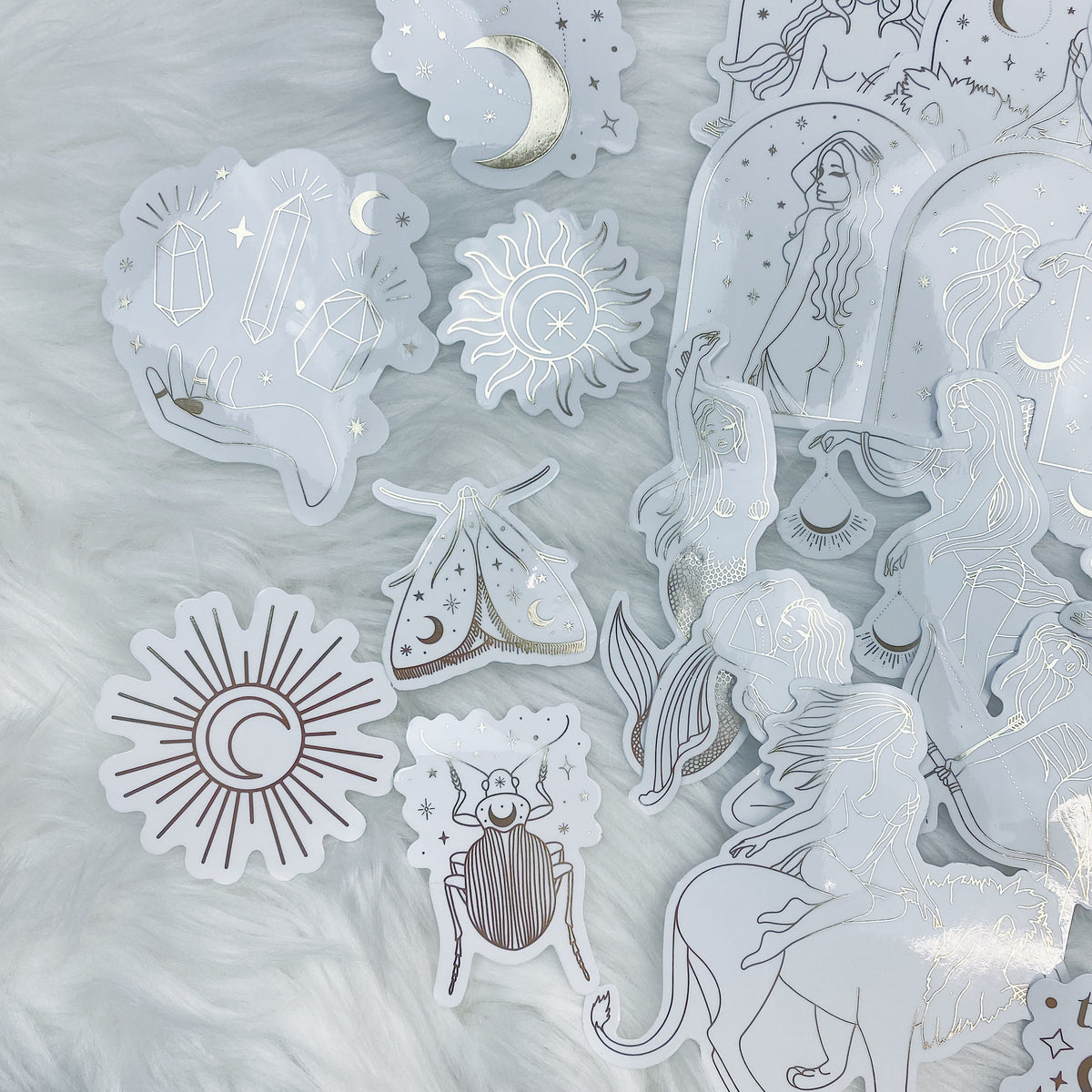 Lunar Eclipse Zodiac Clear Sticker Die Cut Pack | Soft Gold Foiled