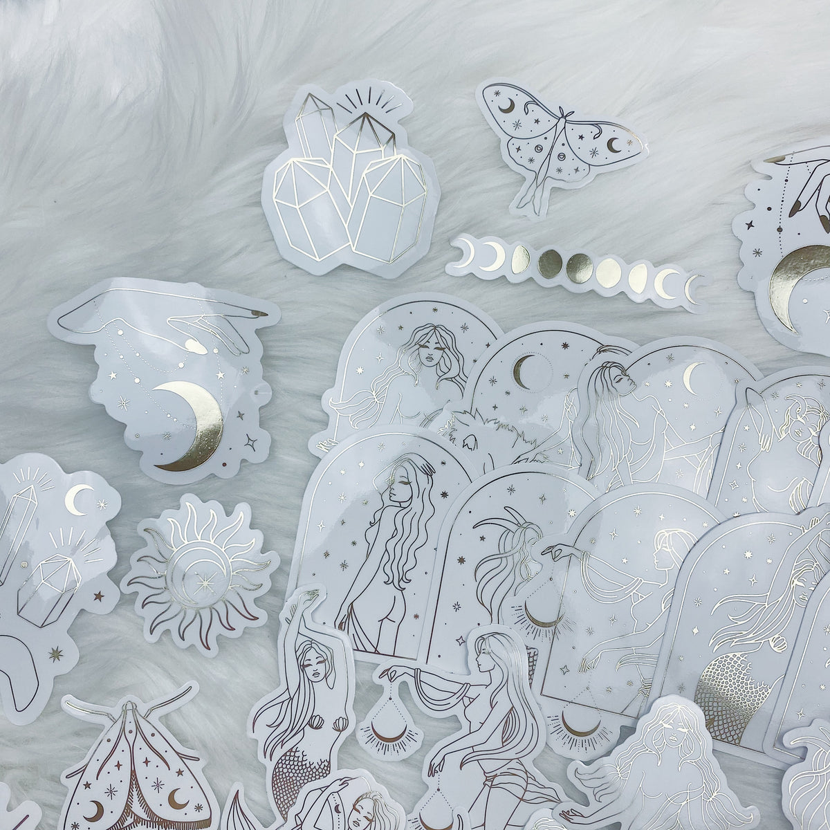 Lunar Eclipse Zodiac Clear Sticker Die Cut Pack | Soft Gold Foiled