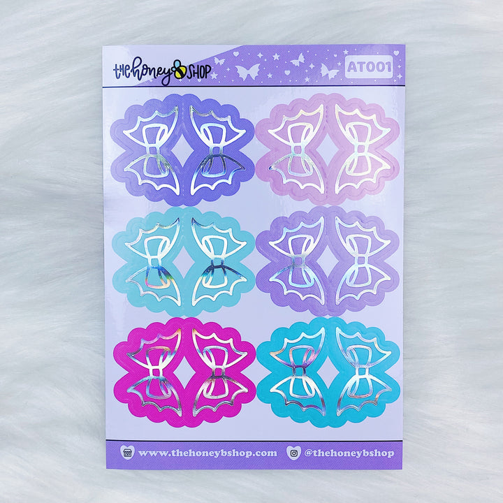 Bat Bow Tab Stickers | Pastel Goth Colorway | Holo Foiled