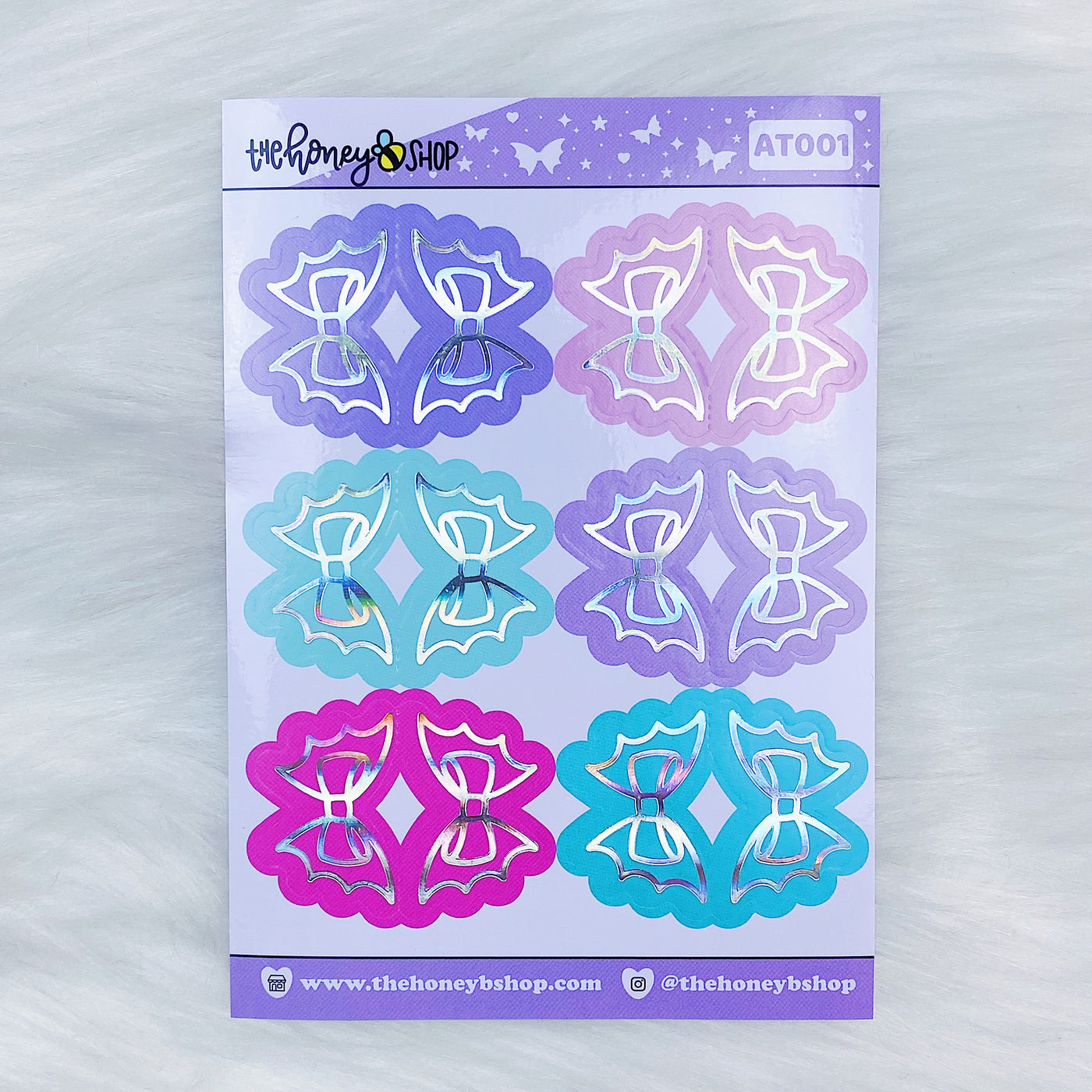 Bat Bow Tab Stickers | Pastel Goth Colorway | Holo Foiled