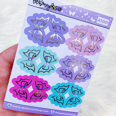 Bat Bow Tab Stickers | Pastel Goth Colorway | Holo Foiled