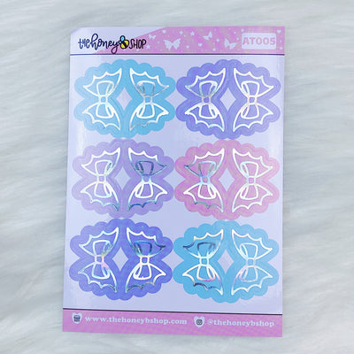 Bat Bow Tab Stickers | Cotton Candy Colorway | Holo Foiled