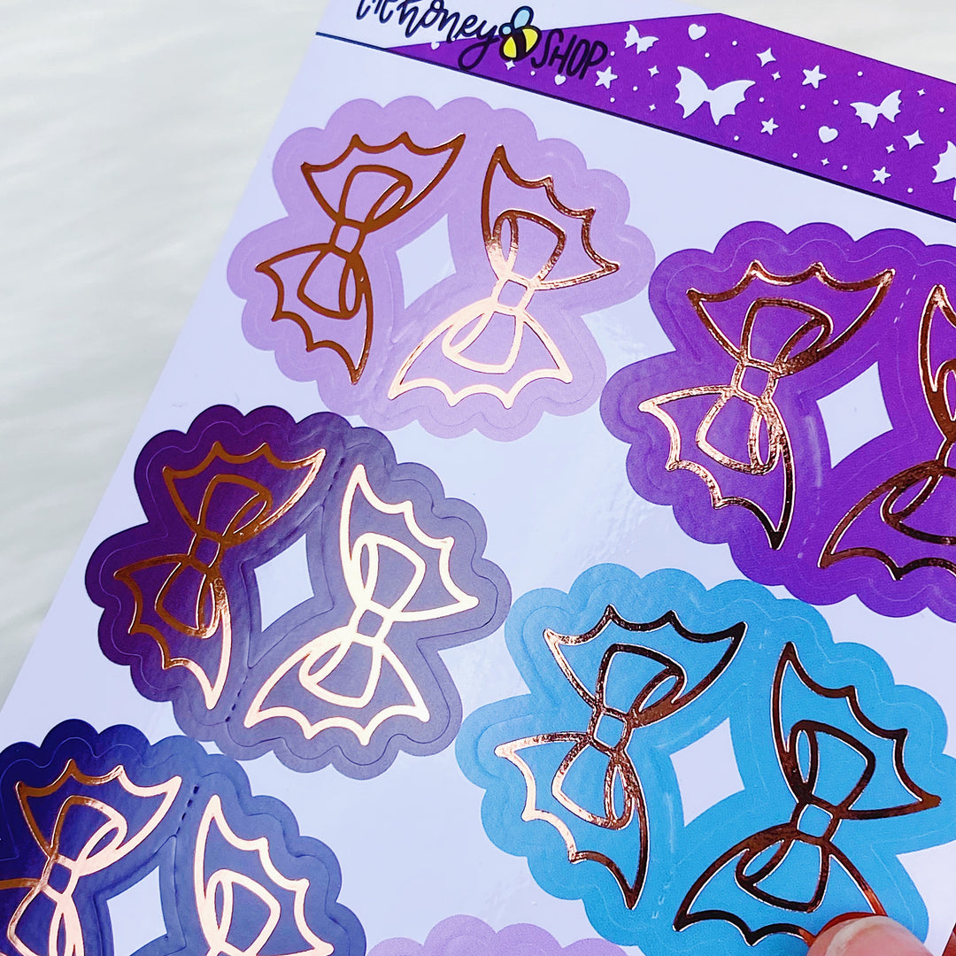 Bat Bow Tab Stickers | Jewel Tones Colorway | Rose Gold Foiled