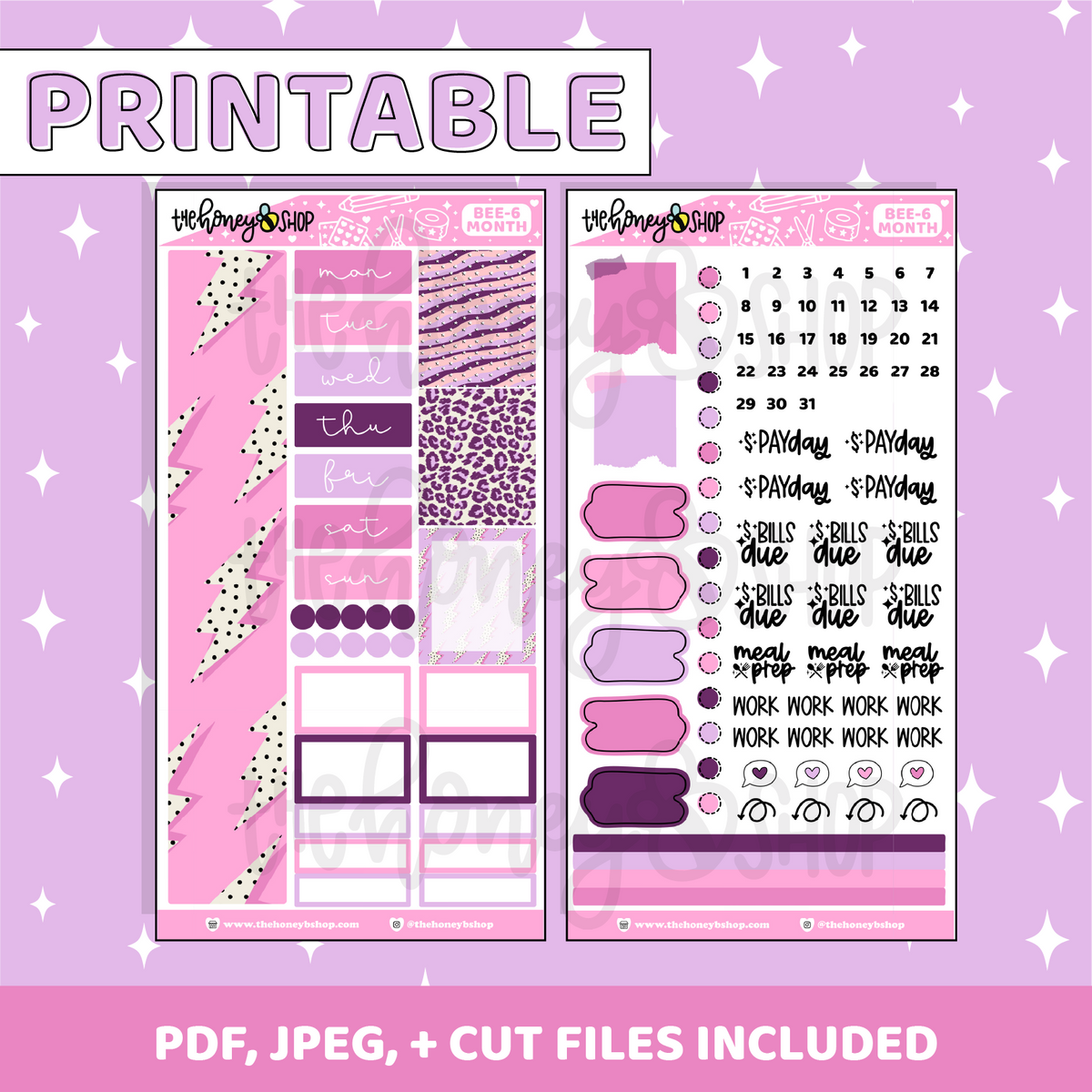 Kit mensual imprimible Retro Vibes | Planificador BEE6 PRT | Pegatinas imprimibles del planificador