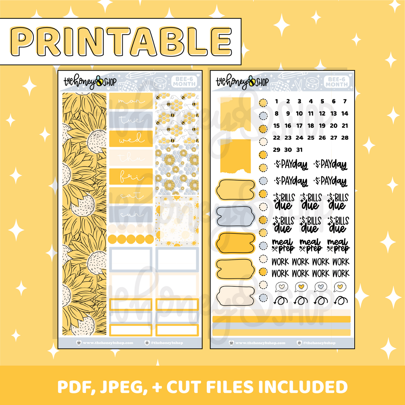 Sunshine Printable Monthly Kit | BEE6 TRP Planner | Printable Planner Stickers