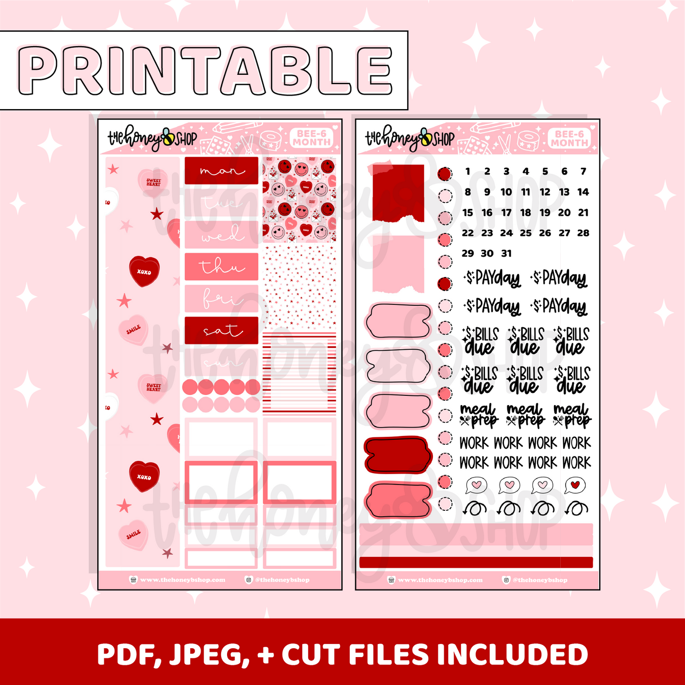 VDAY Printable Monthly Kit | BEE6 TRP Planner | Printable Planner Stickers