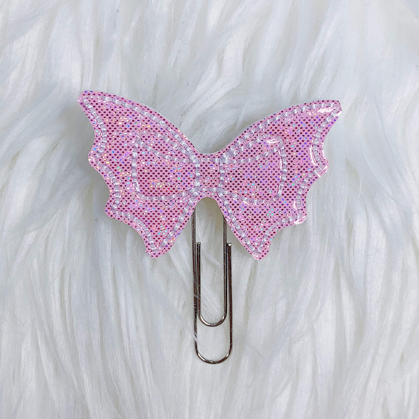 Light Pink Glitter Bat Bow Feltie Planner Clip