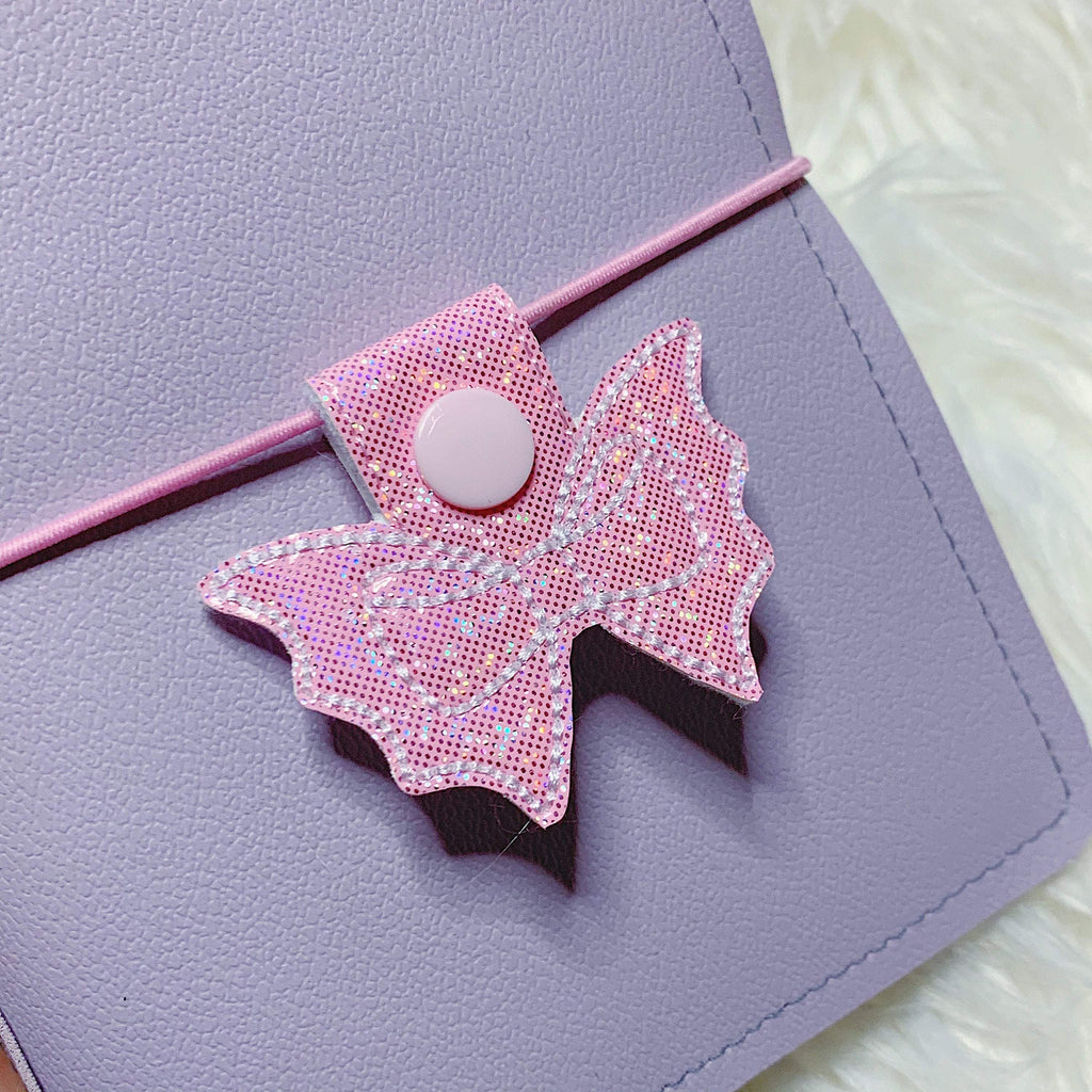 Pink Holographic Glitter Bat Bow Feltie Snap-Tab Charm