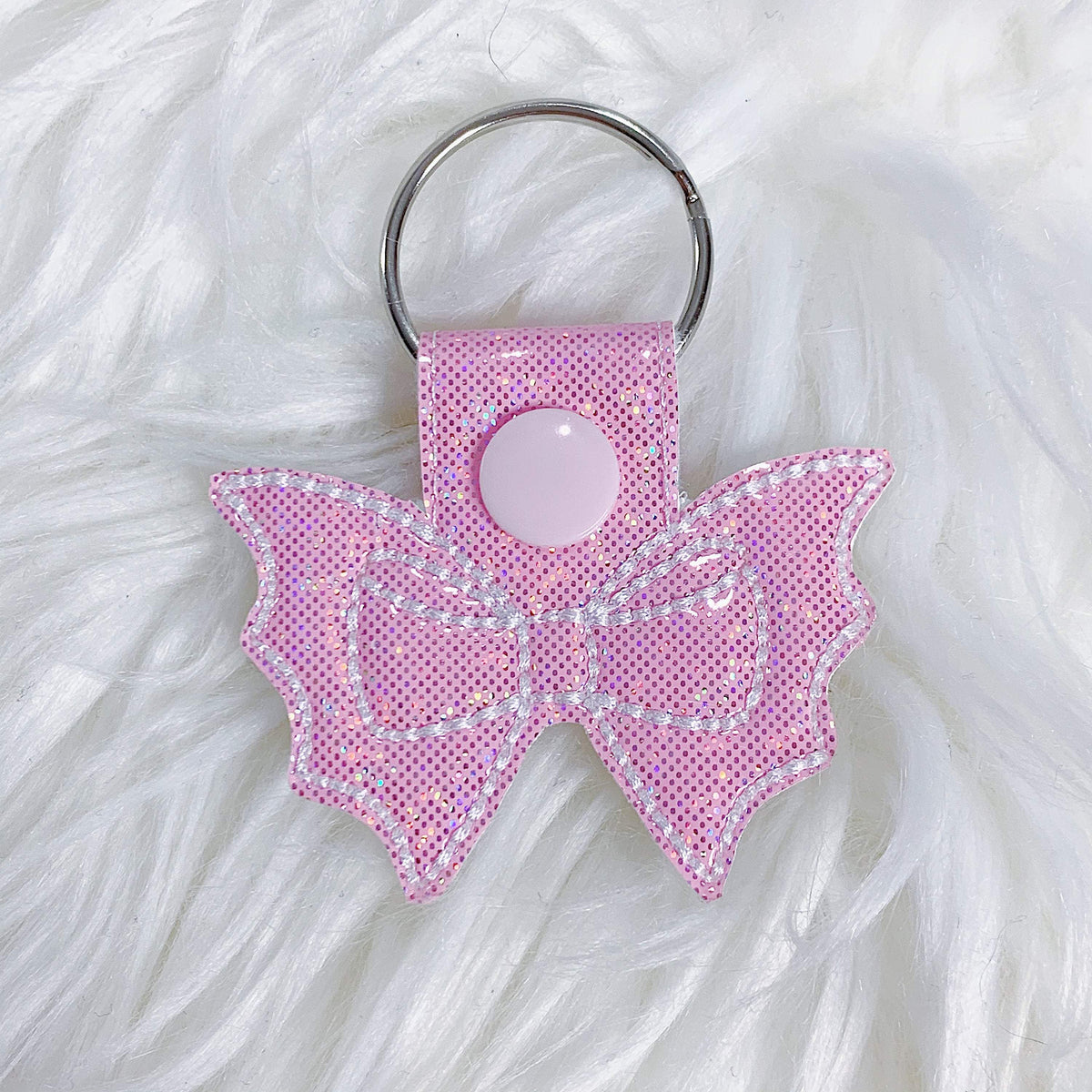 Pink Holographic Glitter Bat Bow Feltie Snap-Tab Charm