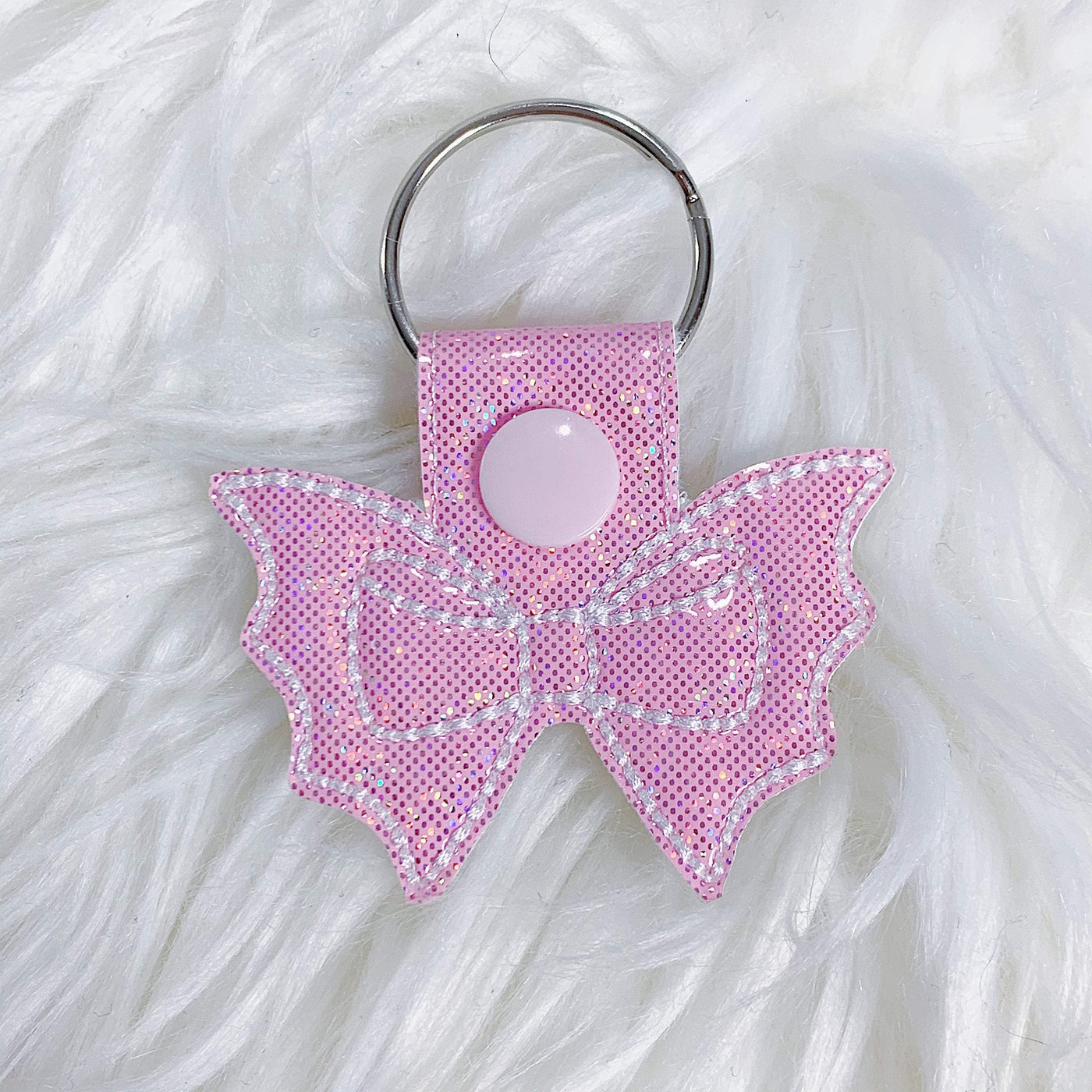 Pink Holographic Glitter Bat Bow Feltie Snap-Tab Charm