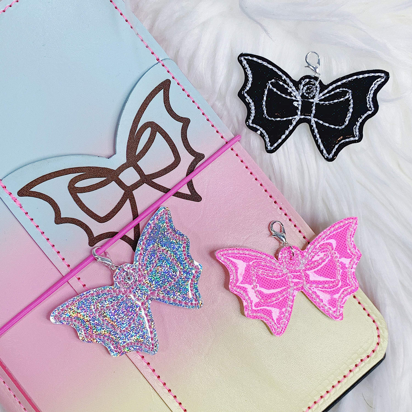 Holographic Glitter Bat Bow Feltie Planner Charm