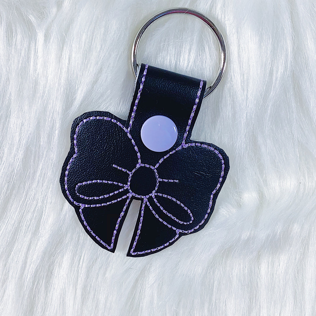 Black with Purple Stitching Bow Feltie Snap-Tab Charm