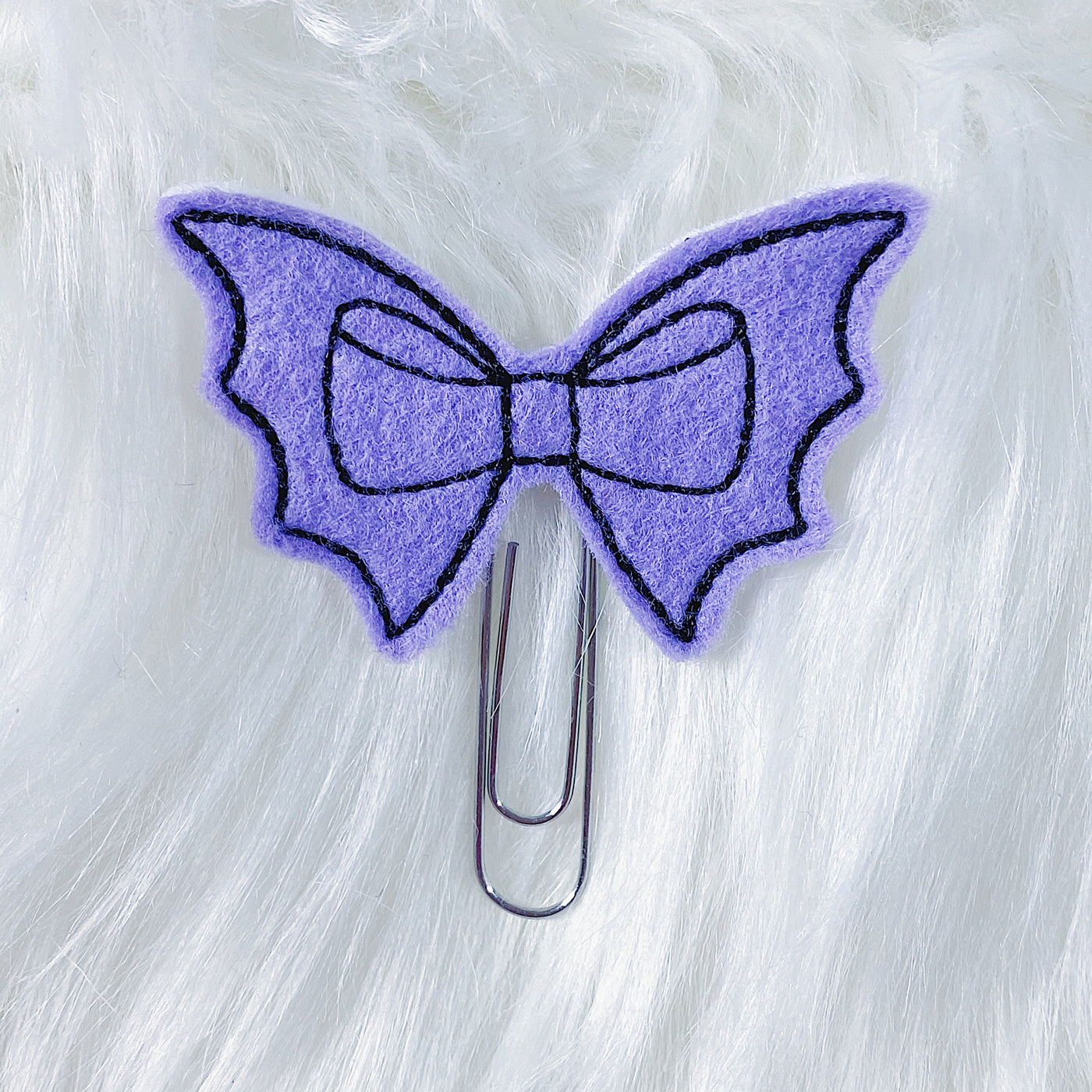 Purple Bat Bow with Black Stitching Feltie Planner Clip